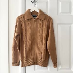 Bambergers Men Vintage Camel Cable Knit Full Zip Collared Cardigan Small NWT New